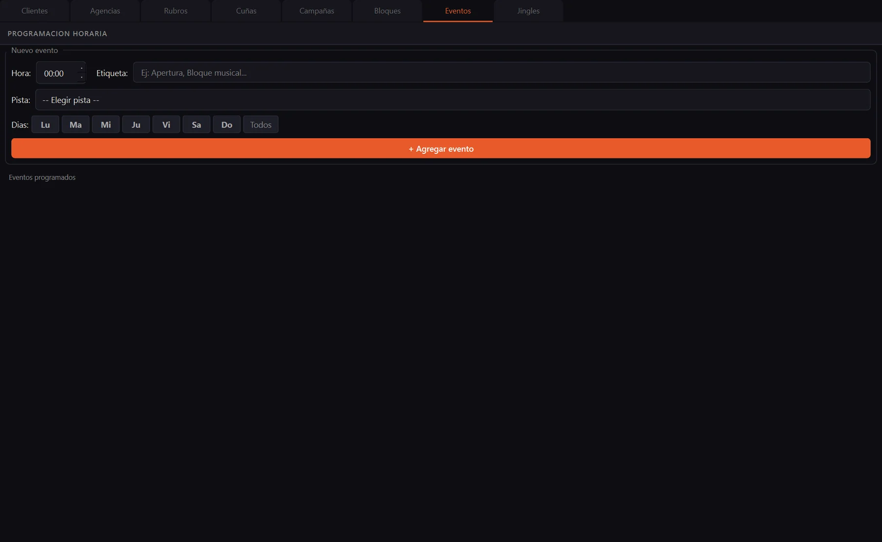 Programación horaria de eventos