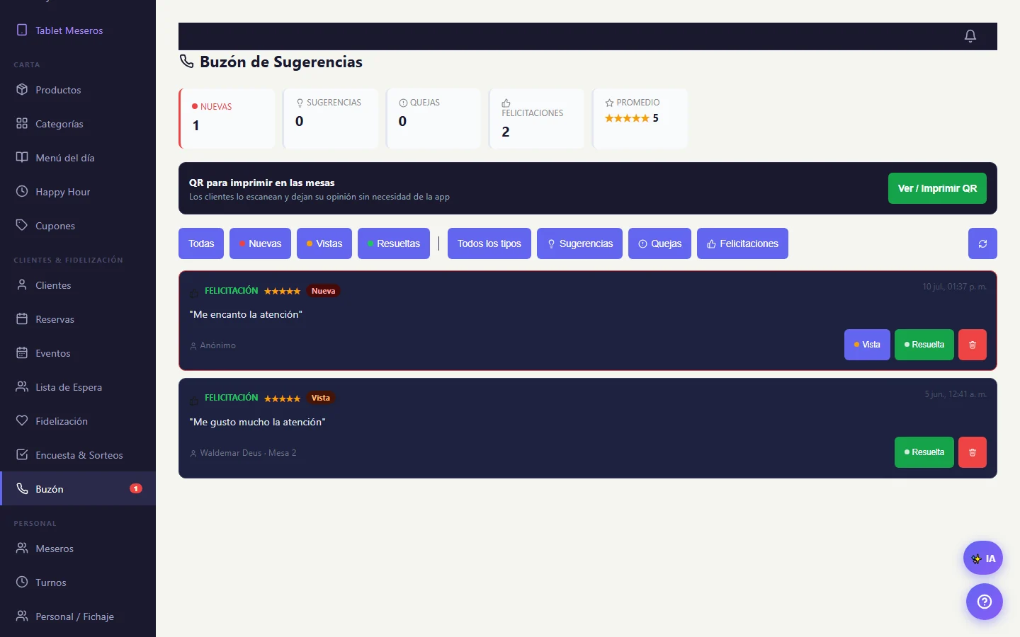 Received comments and their status