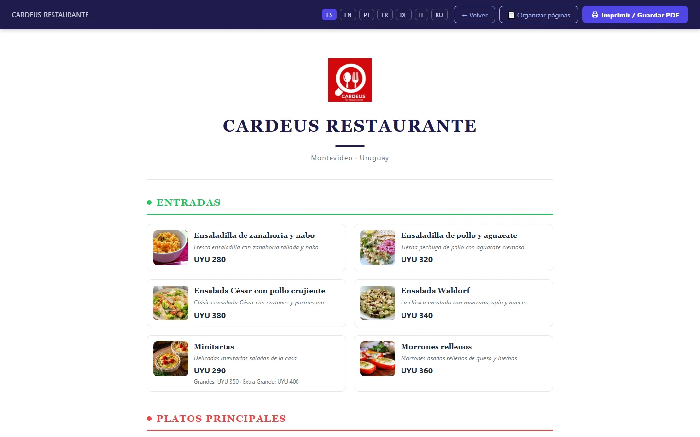 Printable / PDF menu