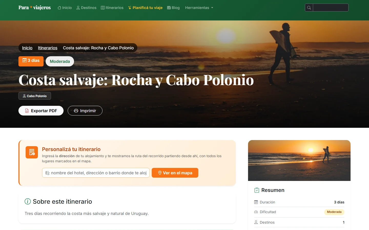 Itinerario listo, personalizable con tu alojamiento